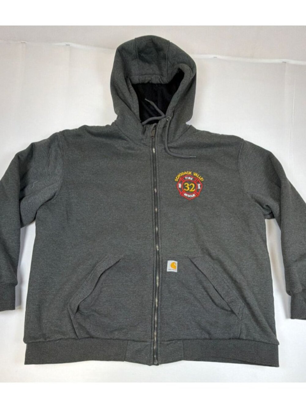 Carhartt Men 2XL Loose Fit Charcoal Grey Full Zip Hoodie Schodack Valley Fire